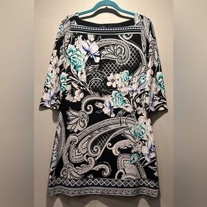 White House Black Market 3/4 Sleeve Black,White,Blue & Green Shift Dress Size M